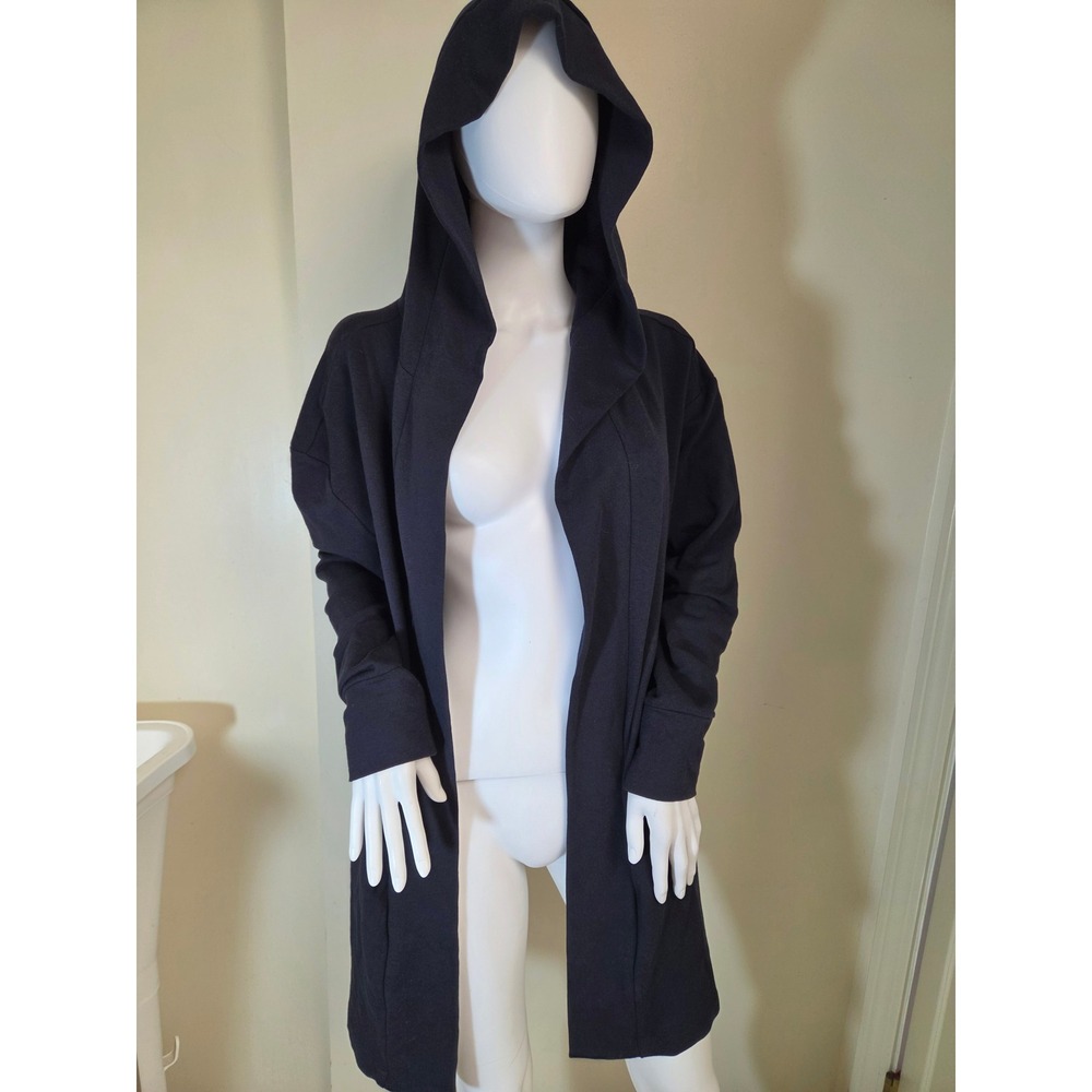 Daily Ritual Womens Navy Blue Hooded Open Front Longline Cardigan Duster Large